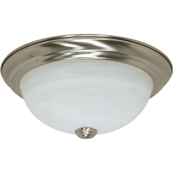 2 Light 11" Round Brushed Nickel Alabaster Glass Shade Ceiling Light Fixture