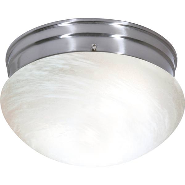 2 Light Brushed Nickel Alabaster Glass Mushroom Shade Ceiling Light Fixture