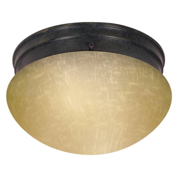 2 Light Mahogany Bronze Champagne Linen Glass Mushroom Shade Ceiling Light Fixture