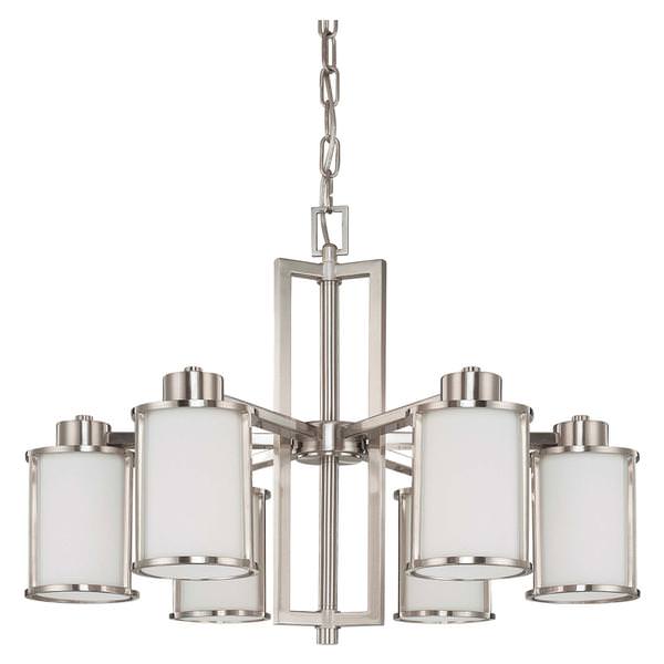 6 Light Brushed Nickel Satin White Glass Shades Chandelier Light Fixture