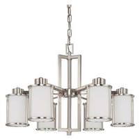 View 6 Light Brushed Nickel Satin White Glass Shades Chandelier Light Fixture