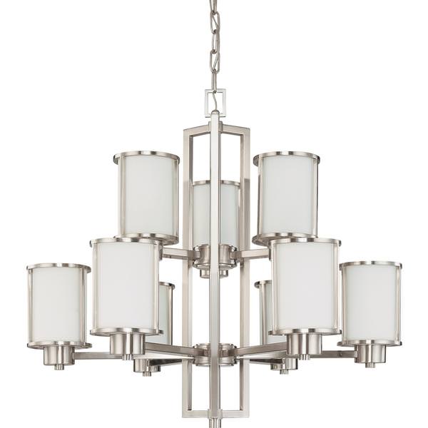 9 Light Brushed Nickel Satin White Glass Shades Chandelier Light Fixture
