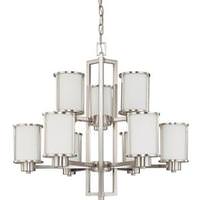 View 9 Light Brushed Nickel Satin White Glass Shades Chandelier Light Fixture