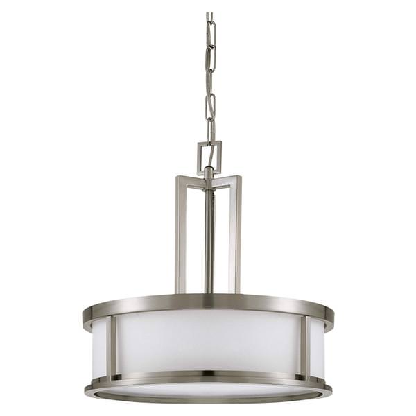 4 Light Brushed Nickel Satin White Glass Shade Pendant Light Fixture