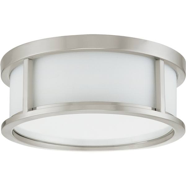 2 Light 13" Round Brushed Nickel White Satin Glass Shade Ceiling Light Fixture