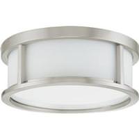 View 2 Light 13" Round Brushed Nickel White Satin Glass Shade Ceiling Light Fixture