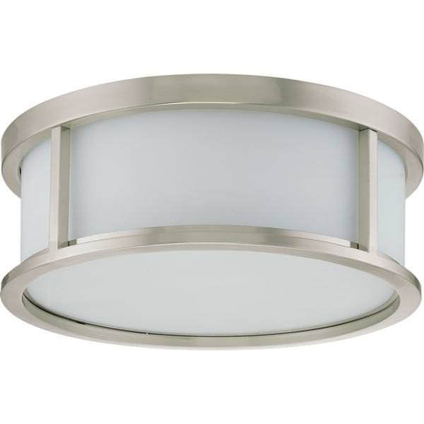 3 Light 15" Round Brushed Nickel White Satin Glass Shade Ceiling Light Fixture