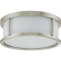 View 3 Light 15" Round Brushed Nickel White Satin Glass Shade Ceiling Light Fixture