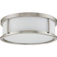 View 3 Light 17" Round Brushed Nickel White Satin Glass Shade Ceiling Light Fixture