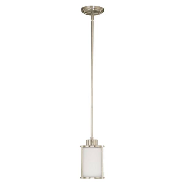 1 Light Brushed Nickel White Satin Glass Shade Mini Pendant Light Fixture