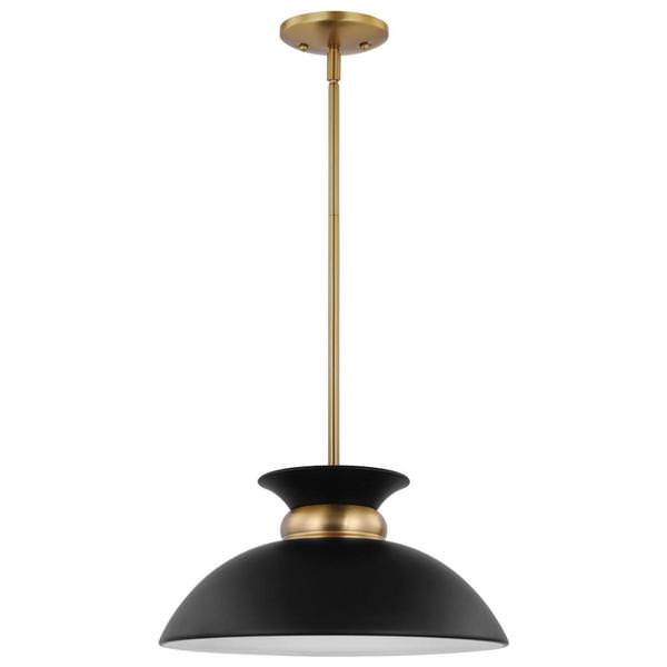 1 Light Small Burnished Brass Matte Black Shade Pendant Light Fixture