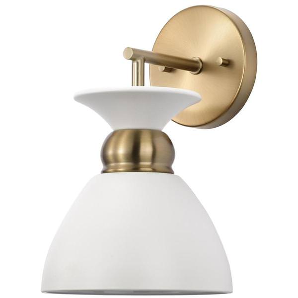 1 Light Wall Sconce Burnished Brass White Shade Wall Sconce