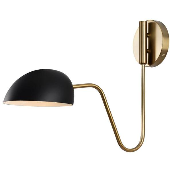 1 Light Wall Sconce Burnished Brass Black Shade Wall Sconce