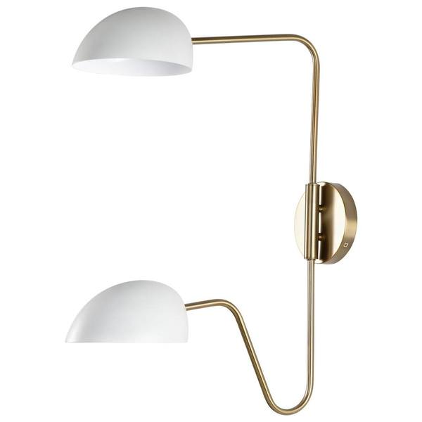2 Light Wall Sconce Burnished Brass White Shade Wall Sconce