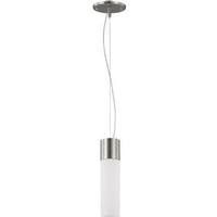 View 1 Light Brushed Nickel White Satin Glass Shade Pendant Light Fixture