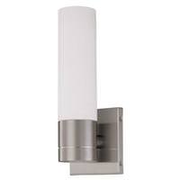 View 1 Light Brushed Nickel Satin White Glass Shade Tube Wall Sconce Light Fixture