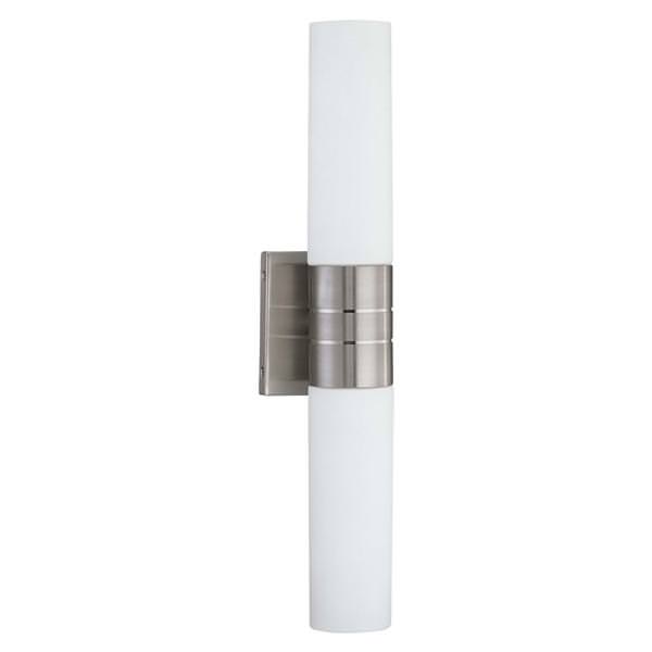 2 Light Brushed Nickel White Satin Glass Shade Tube Vertical Wall Sconce Light Fixture