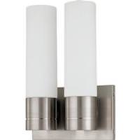 View 2 Light Brushed Nickel White Satin Glass Shades Twin Tube Wall Sconce Light Fixture