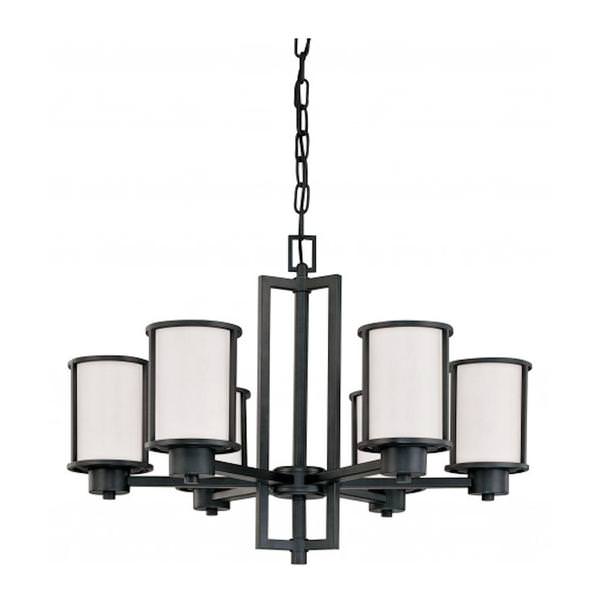 6 Light Aged Bronze Satin White Glass Shades Chandelier Light Fixture