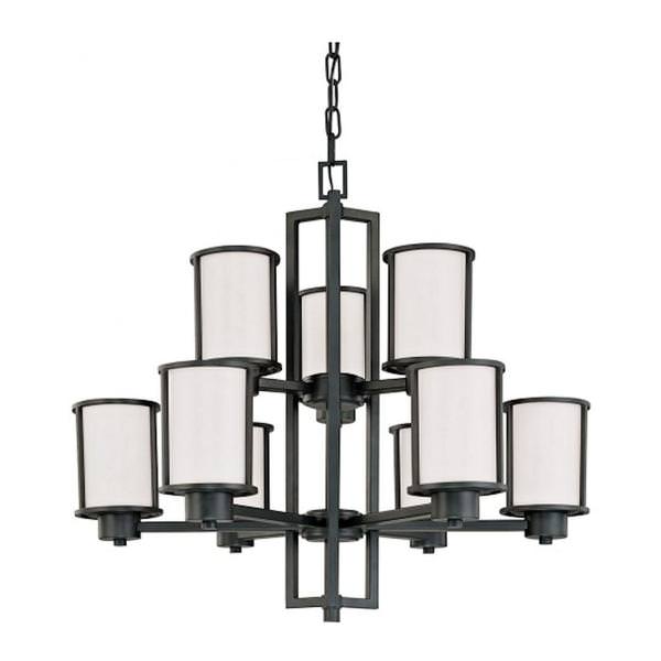 9 Light Aged Bronze Satin White Glass Shades Chandelier Light Fixture
