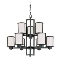 Nuvo Lighting 9 Light Aged Bronze Satin White Glass Shades Chandelier Light Fixture