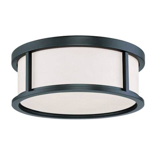 3 Light 15" Round Aged Bronze Satin White Glass Shade Ceiling Light Fixture