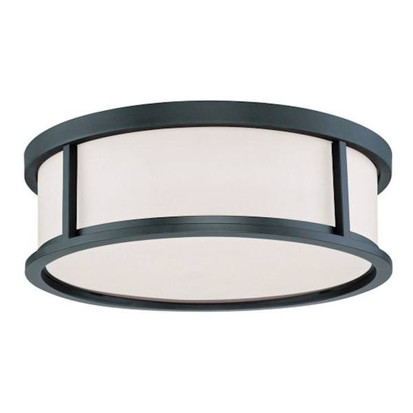3 Light 17" Round Aged Bronze Satin White Glass Shade Ceiling Light Fixture
