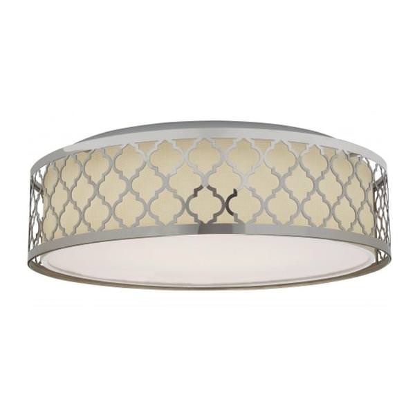 15" 16.5 watt 120 volt 3000K Natural White Polished Nickel White Fabric Acrylic Shade LED Ceiling Light Fixture