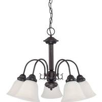 View 5 Light Mahogany Bronze Frosted White Glass Shades Chandelier Light Fixture