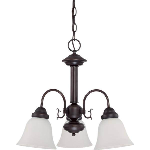 3 Light Mahogany Bronze Frosted White Glass Shades Chandelier Light Fixture