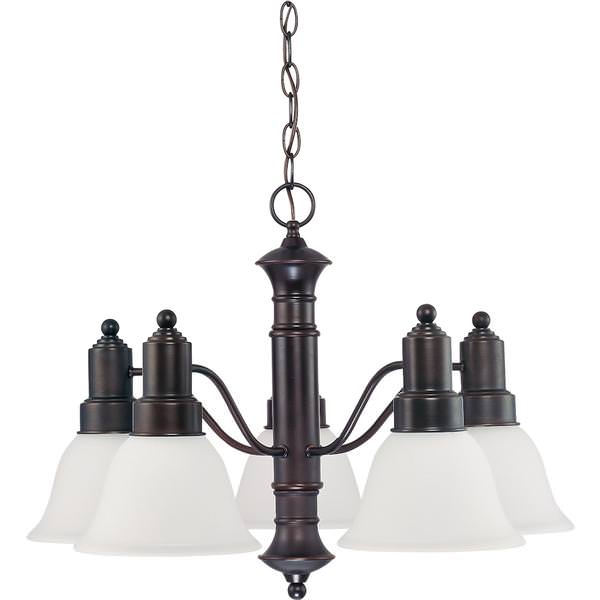 5 Light Mahogany Bronze Frosted White Glass Shades Chandelier Light Fixture