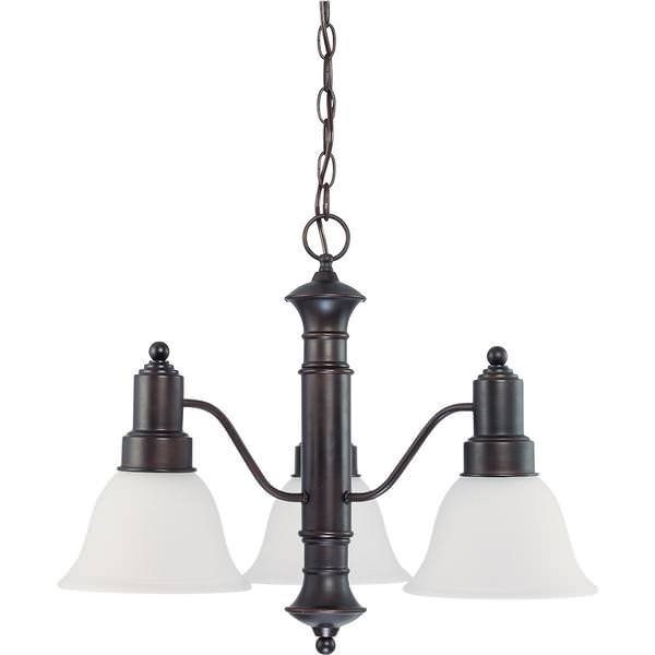 3 Light Mahogany Bronze Frosted White Glass Shades Chandelier Light Fixture