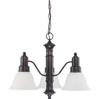 Nuvo Lighting 3 Light Mahogany Bronze Frosted White Glass Shades Chandelier Light Fixture