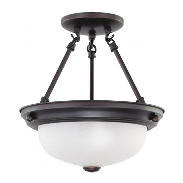 2 Light Mahogany Bronze Frosted White Glass Shade Ceiling Light Fixture