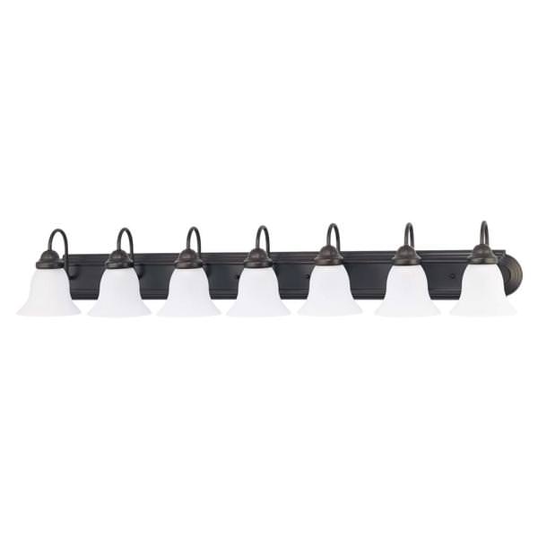 7 Light Mahogany Bronze Frosted White Glass Shades Vanity Light Fixture