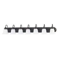 View 7 Light Mahogany Bronze Frosted White Glass Shades Vanity Light Fixture