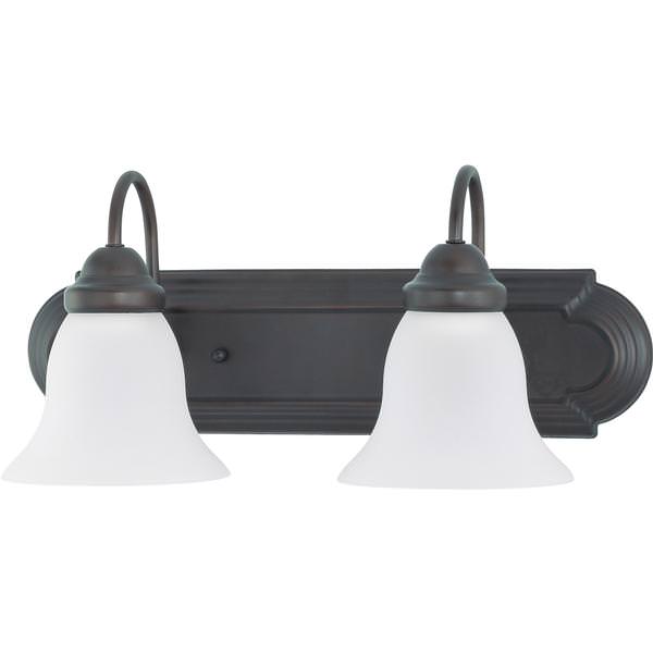 2 Light Mahogany Bronze Frosted White Glass Shades Vanity Light Fixture