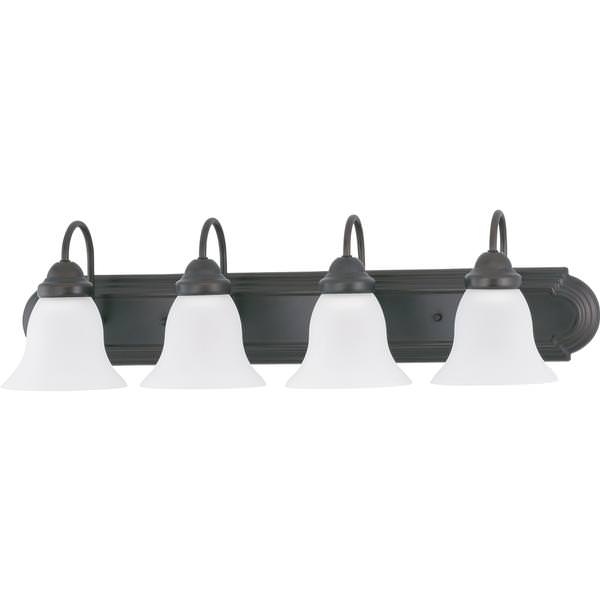 4 Light Mahogany Bronze Frosted White Glass Shades Vanity Light Fixture