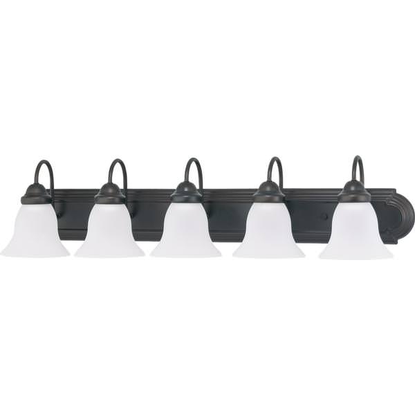 5 Light Mahogany Bronze Frosted White Glass Shades Vanity Light Fixture