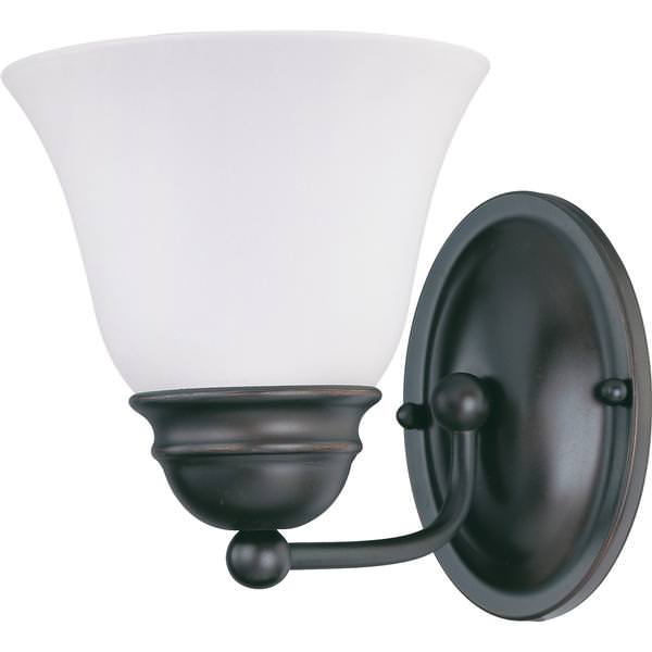 1 Light Mahogany Bronze Frosted White Glass Shade Vanity Light Fixture
