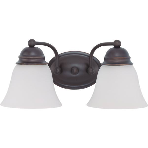 2 Light Mahogany Bronze Frosted White Glass Shades Vanity Light Fixture
