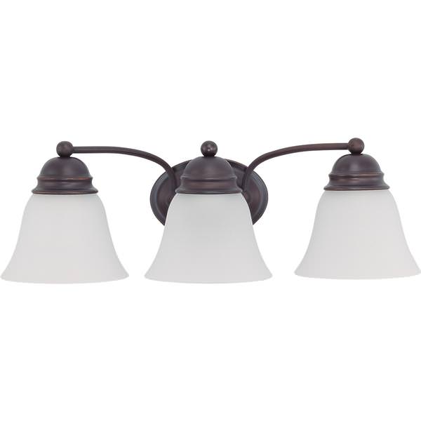 3 Light Mahogany Bronze Frosted White Glass Shades Vanity Light Fixture