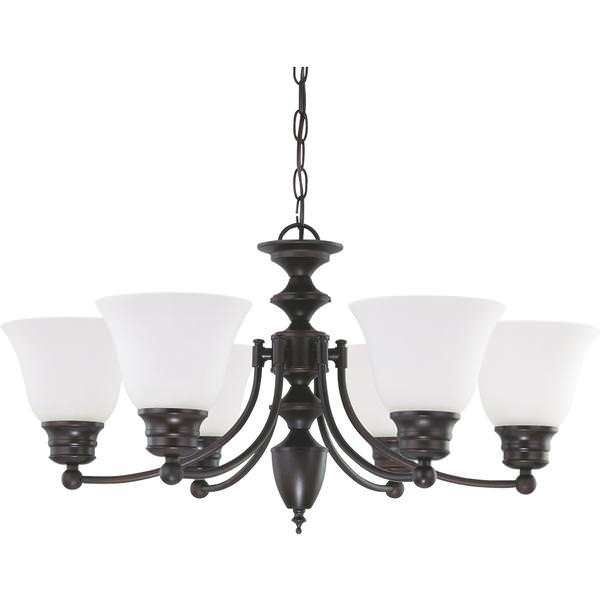 6 Light Mahogany Bronze Frosted White Glass Shades Chandelier Light Fixture