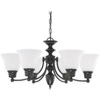 View 6 Light Mahogany Bronze Frosted White Glass Shades Chandelier Light Fixture