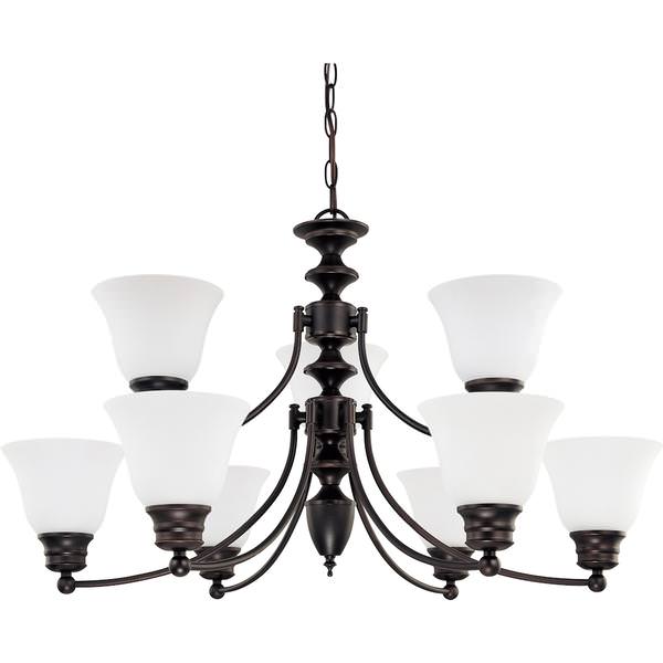 9 Light Mahogany Bronze Frosted White Glass Shades Chandelier Light Fixture