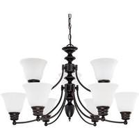 View 9 Light Mahogany Bronze Frosted White Glass Shades Chandelier Light Fixture