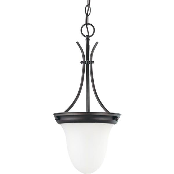 1 Light Mahogany Bronze Frosted White Glass Shade Pendant Light Fixture