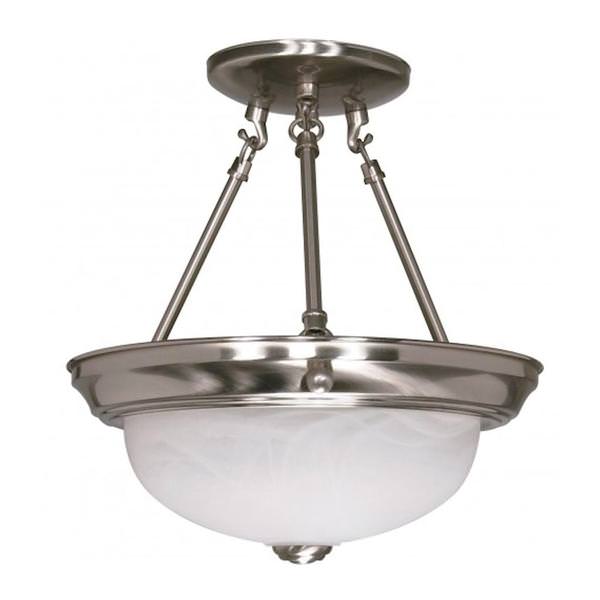 2 Light Brushed Nickel Alabaster Glass Shade Ceiling Light Fixture
