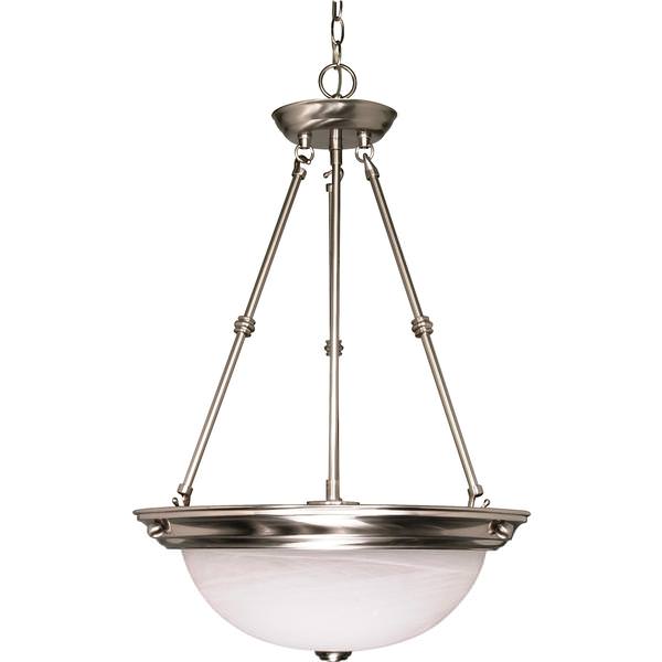 3 Light Brushed Nickel Alabaster Glass Shade Pendant Light Fixture