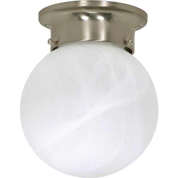 1 Light Brushed Nickel Alabaster Glass Ball Shade Ceiling Light Fixture